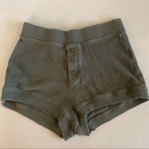 Zara Lounge Shorts Waffle Knit Size Large Green